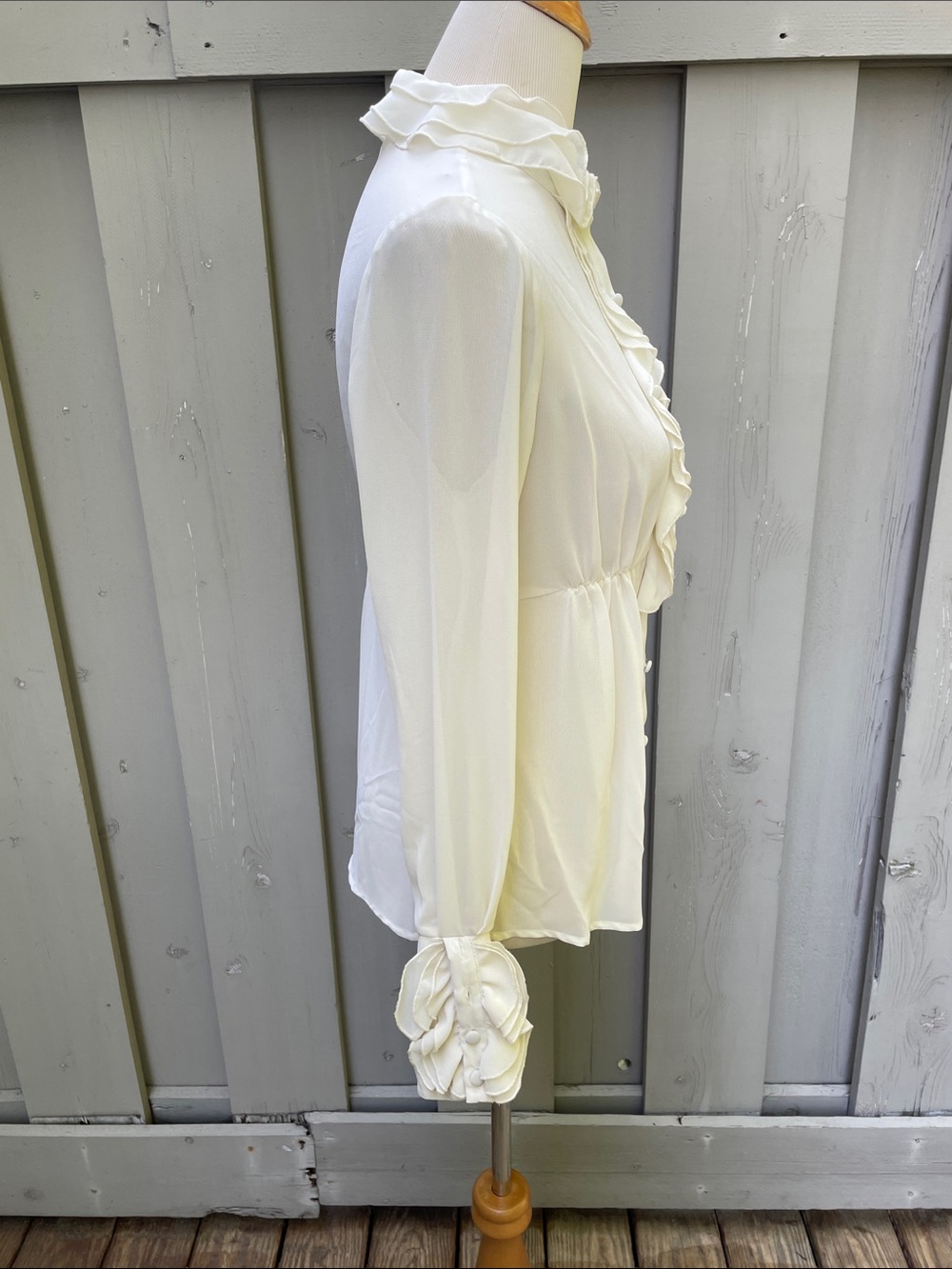 WD.NY Cream Ruffle-Front Sheer Blouse - Picture 7 of 7